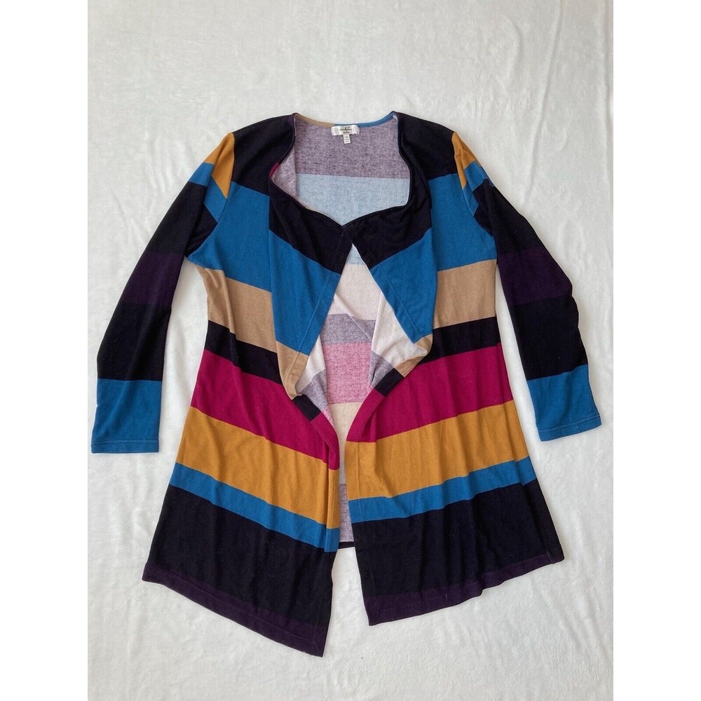 Moa moa Striped Womans Long Sleeve Open Cardigan Top 1X Sweater Stretch